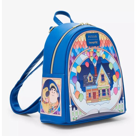 Loungefly Disney Pixar Up Mini Backpack Stained Glass Characters Balloons Bag - Picture 2 of 4
